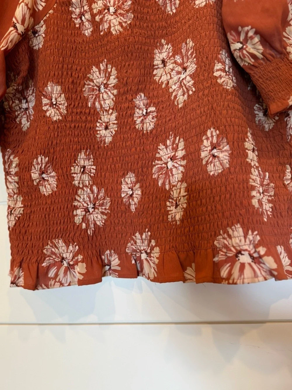 Madewell Re)sourced Georgette Lucie Puff-Sleeve Smocked Bodice Top Medium